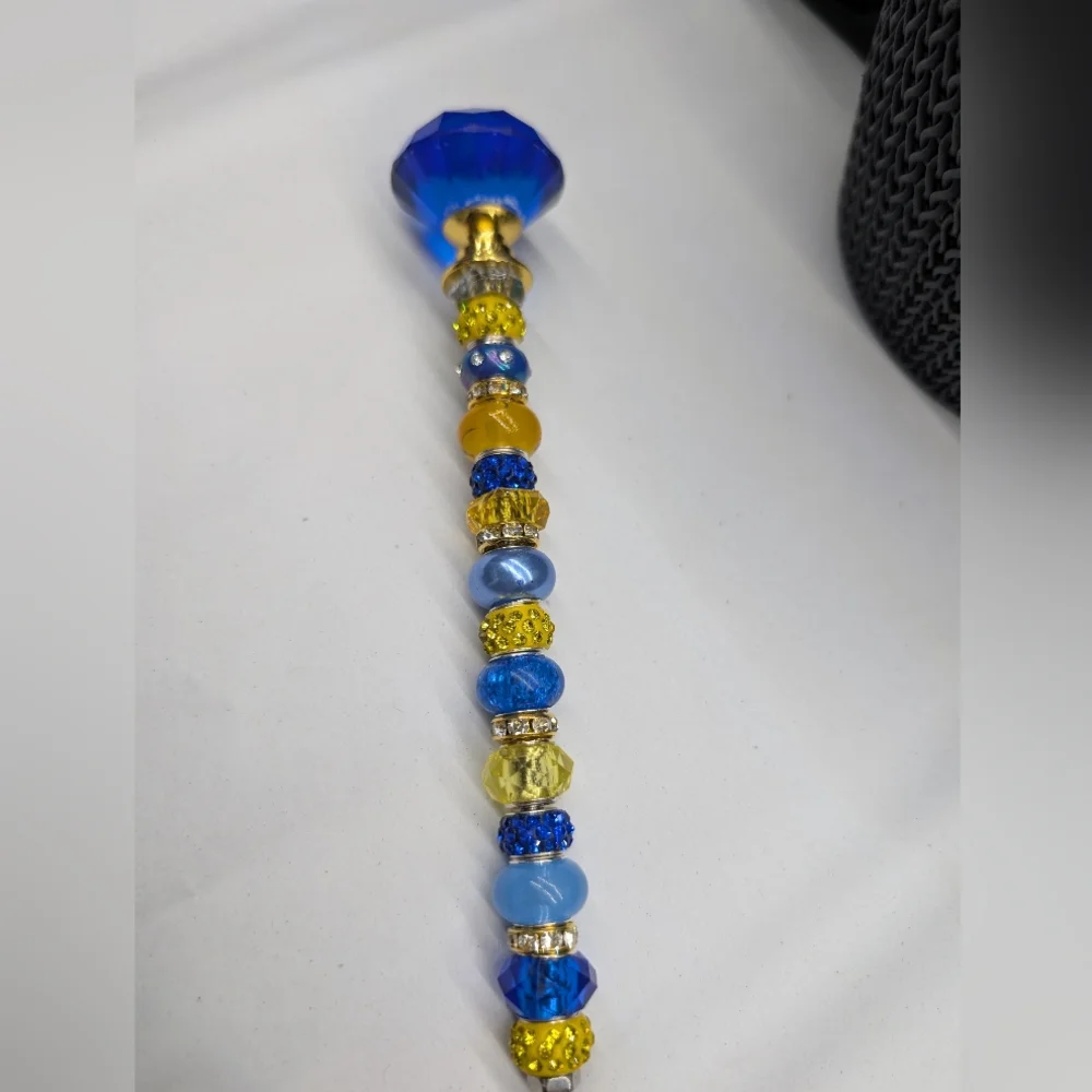 Blue & Gold Beaded Fairy Wand/Plant/Garden Stake